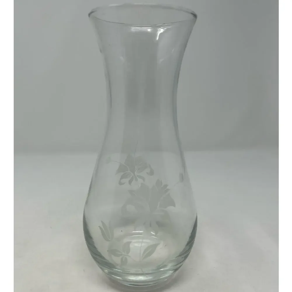 Clear Glass Etched Floral Vase 8